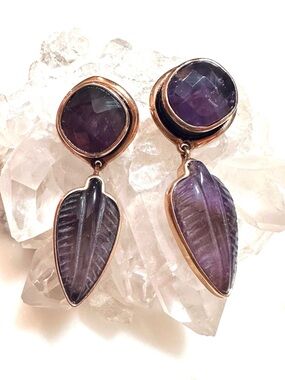 Amy Kahn Russell Purple Amethyst Bronze Vintage Dangle Post Earrings